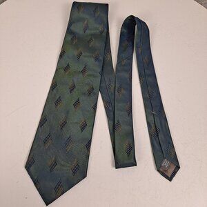 Calvin Klein 100% Silk Men's Tie Green/Navy Blue/Gold EUC